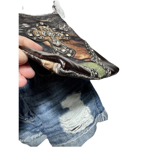 Rhinestone Camo Studded Cross Purse Chain Strap Rustic Coutures Cowgirl - Picture 5 of 14